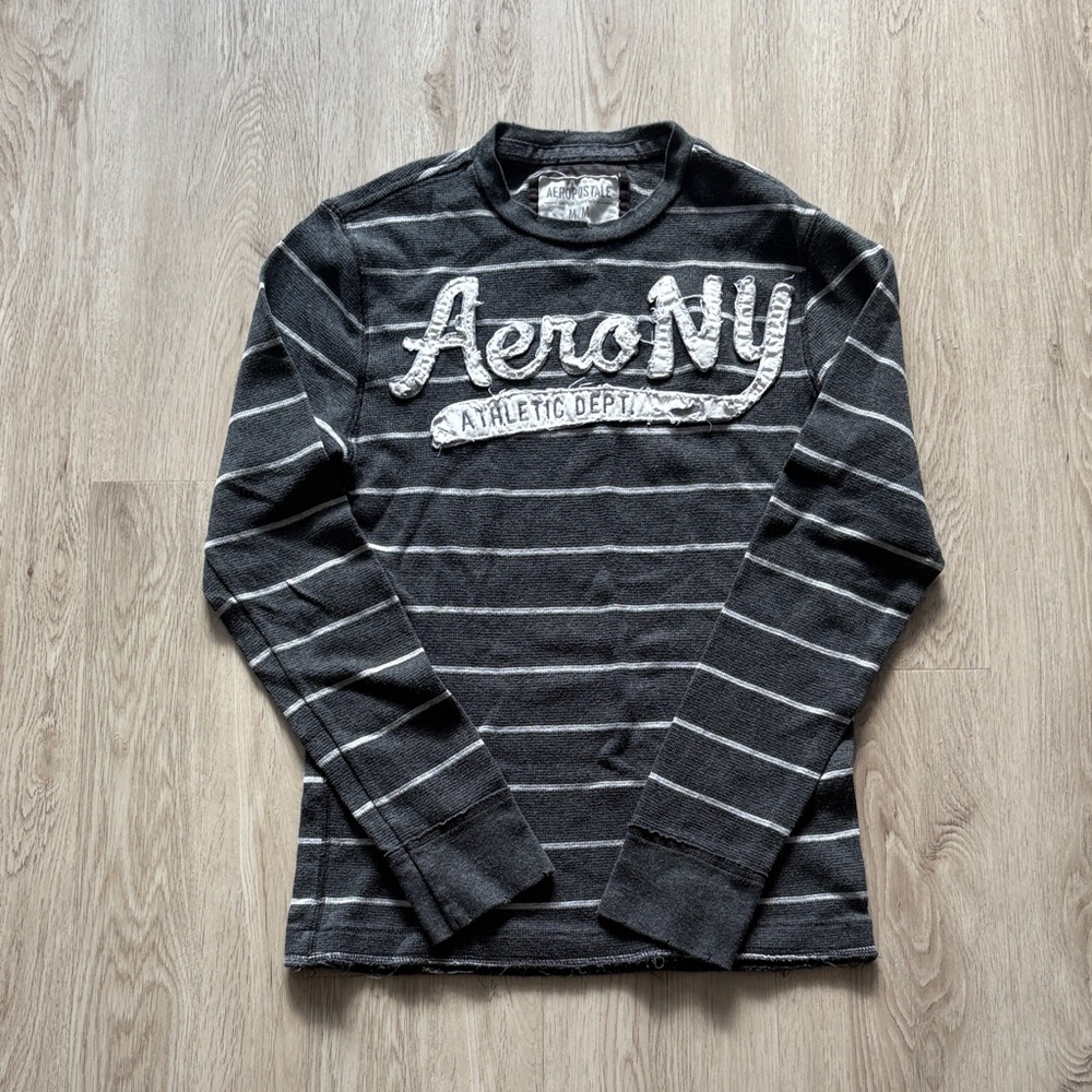 Vintage Aeropostale NY Distressed Striped Thermal Long Sleeve